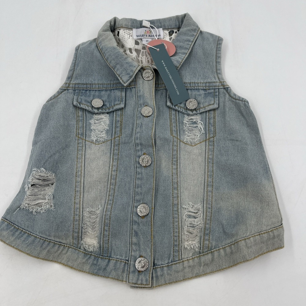 Bailey's Blossoms  Denim Vest Toddler Girl  2T Distressed Cutout Back NWT